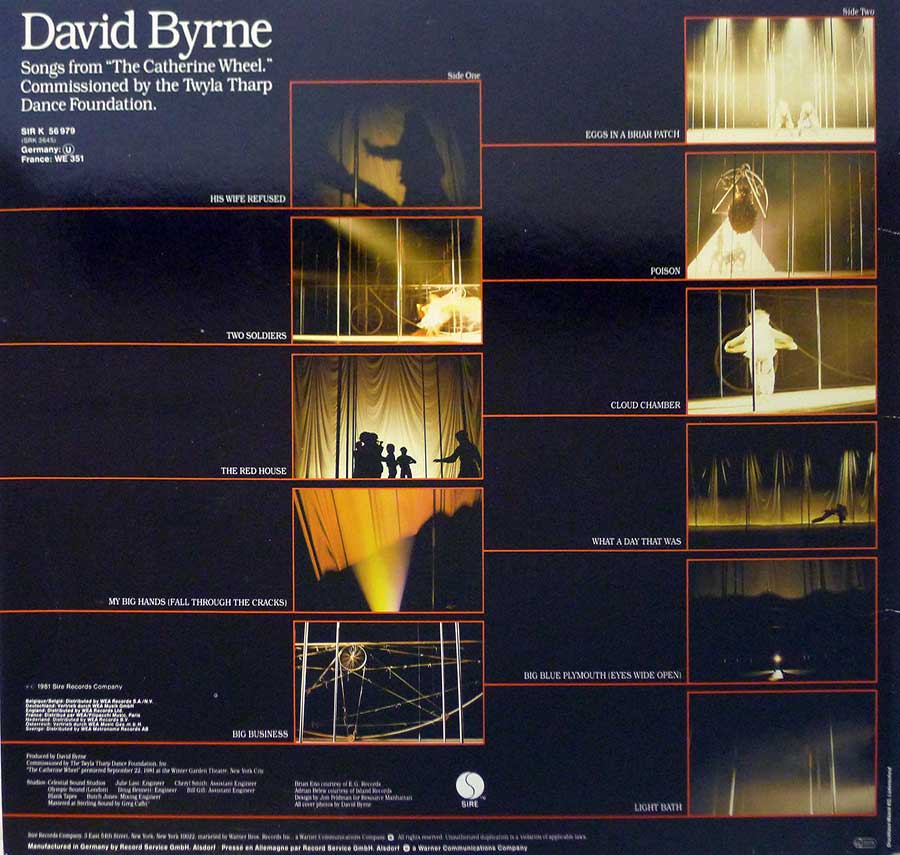 Photo of album back cover DAVID BYRNE - The Catherine Wheel 12" LP Vinyl Album