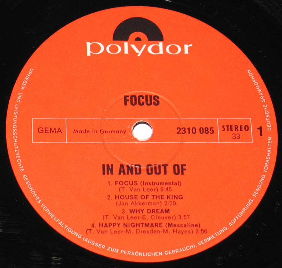 "In And Out Of Focus" Red Colour Polydor Record Label Details: Polydor 2310 085 