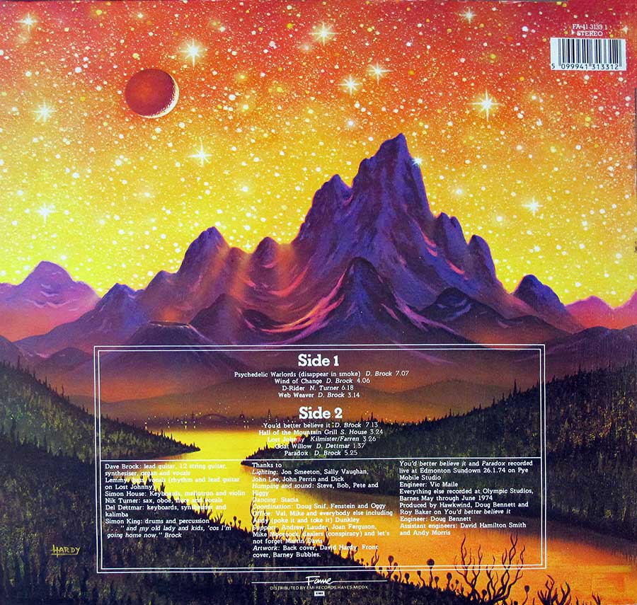Photo of album back cover HAWKWIND - Hall Of The Mountain Grill Release UK 12" LP Vinyl Album