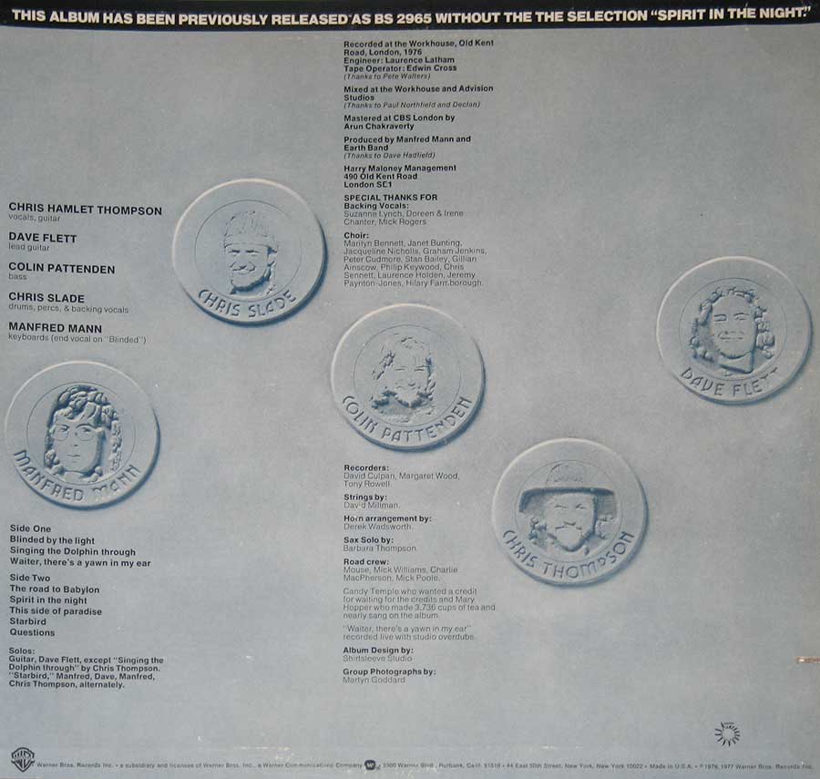 Photo of album back cover MANFRED MANN'S EARTH BAND - Roaring Silence ( USA )