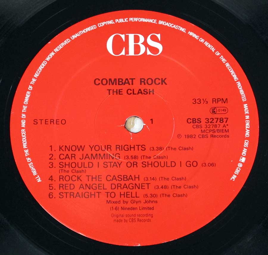 "Combat Rock" Red Colour CBS Record Label Details: CBS 32787 ℗ 1982 CBS Records Sound Copyright