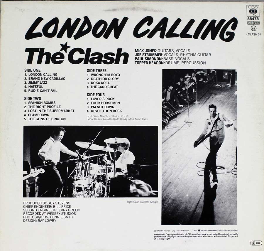THE CLASH - London Calling Gatefold Cover 12" Vinyl 2LP Album back cover