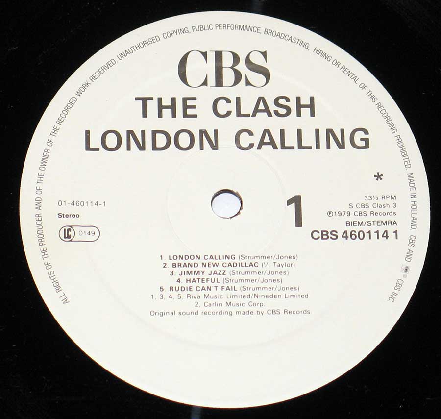 "London Calling" Record Label Details: White Label CBS 460114 ℗ 1979 CBS Records Sound Copyright 