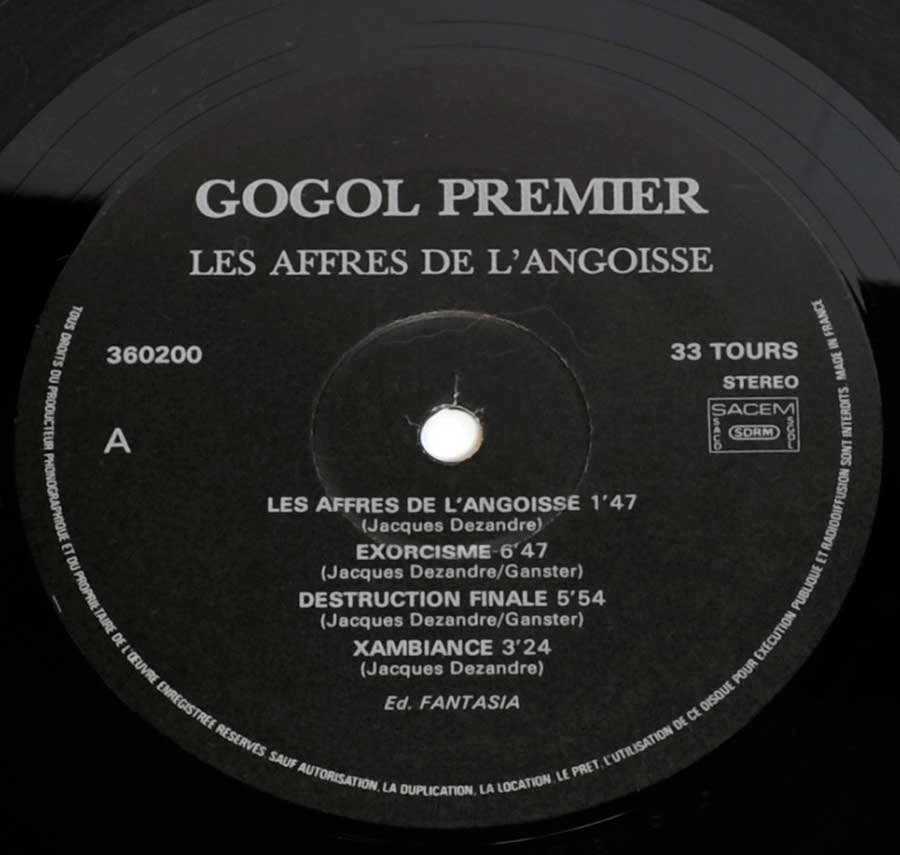 "Les Affaires De L'angoisse" Black Colour Record Label Details: 360200 , Made in France  