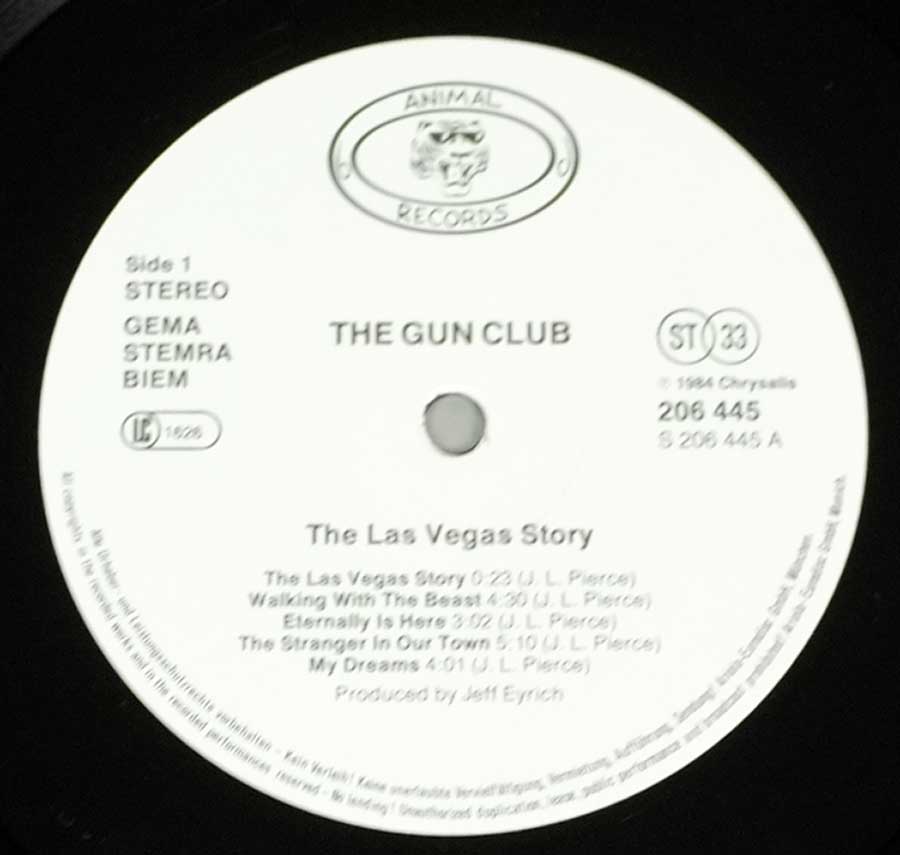 GUN CLUB - The Las Vegas Story Animal Records 12" LP Vinyl Album enlarged record label
