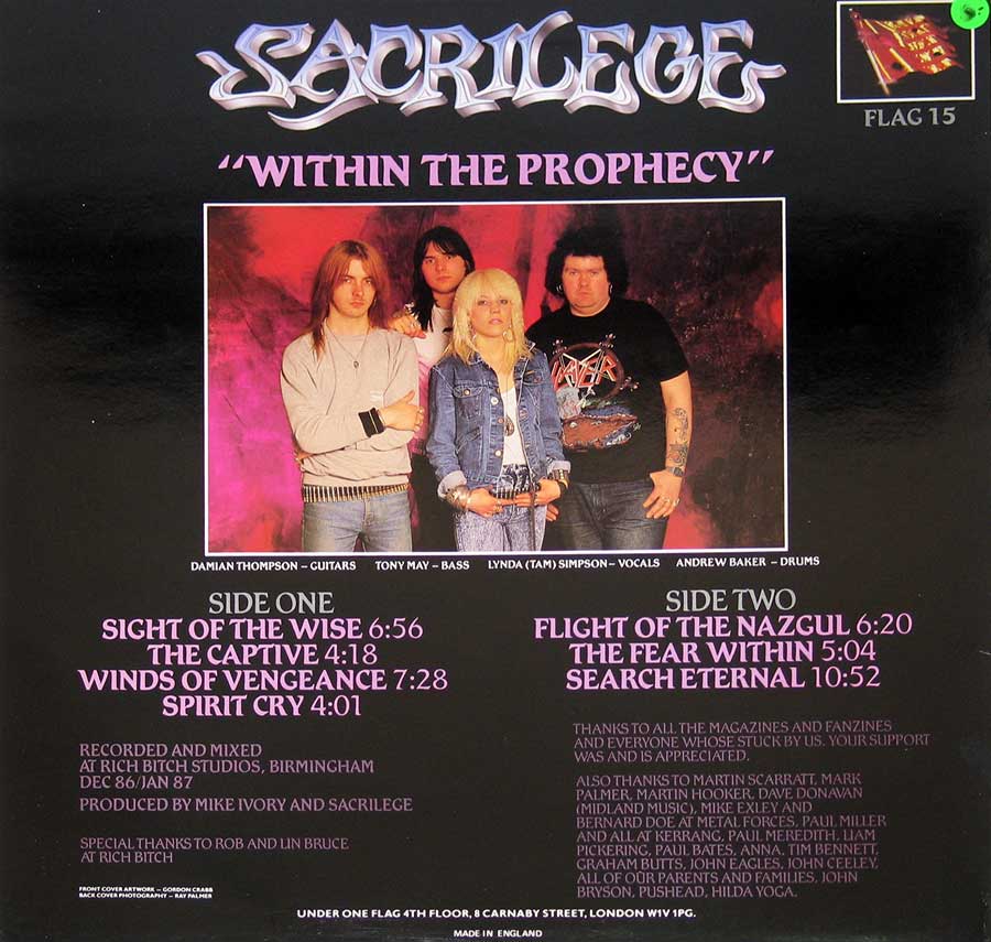 Photo of album back cover SACRILEGE - Within the Prophecy