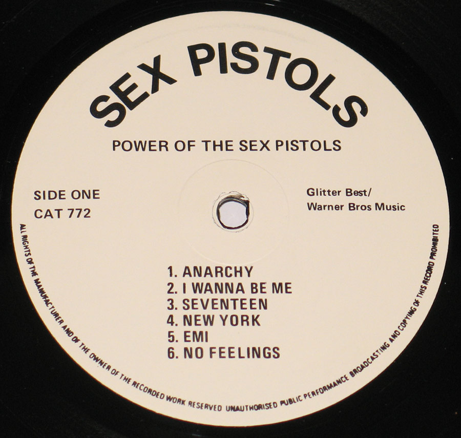 "Power Of The Sex Pistols" Record Label Details: 77 Records CAT 772 / Glitter Best Music   