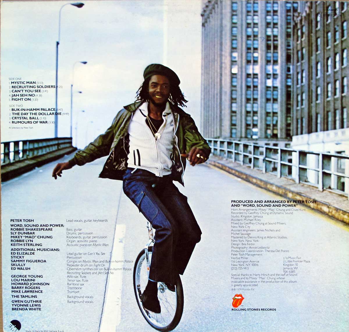 Photo Of Peter Tosh Riding A Unicycle On The Back Cover Peter Tosh - Mystic Man ( Italy ) 