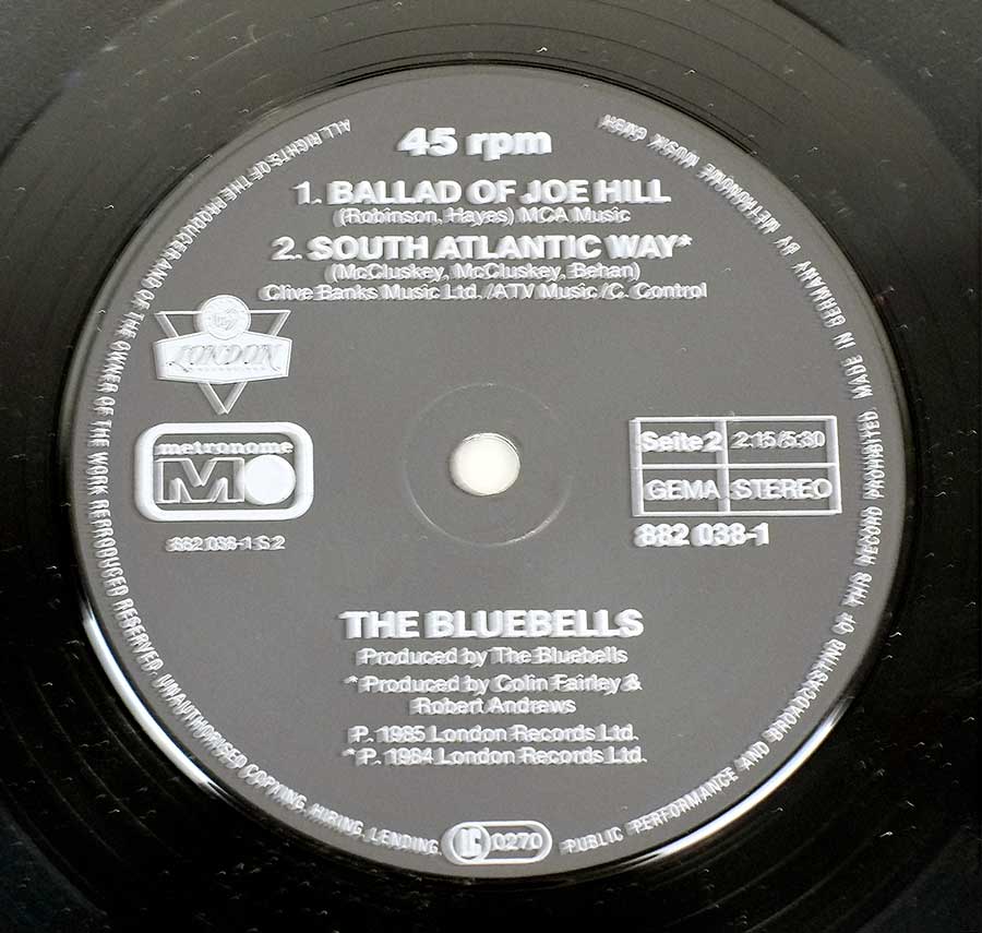 Close up of record's label THE BLUEBELLS – All I Am  Side Two