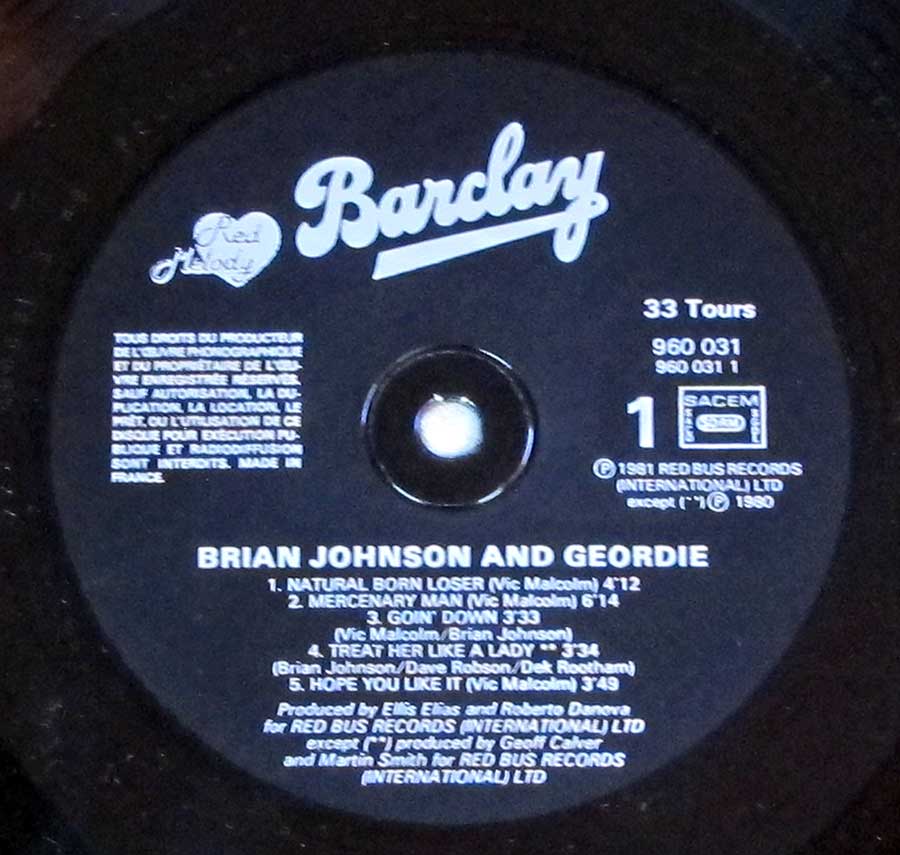Black Colour BARCLAY Record Label Details: 960 031 