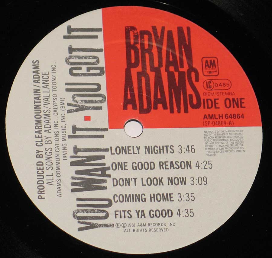 "You Want It You Got It " Record Label Details: A&M Records AMLH 64864 