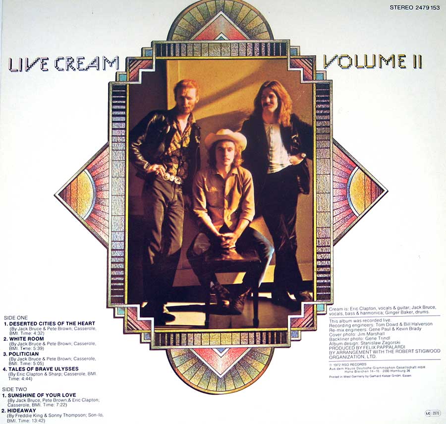 CREAM - Live Cream Volume II With Eric Clapton RSO 12" Vinyl LP Album 
 back cover