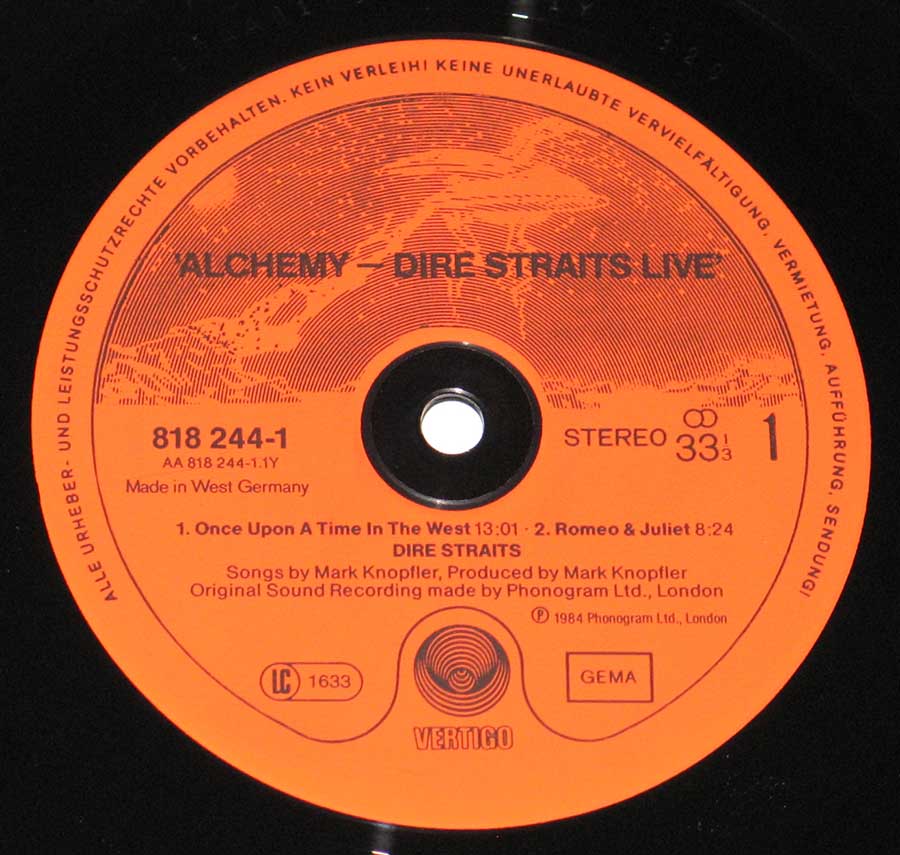 "Alchemy Live" Record Label Details: Orange Colour Vertigo 818 244-1 ℗ 1984 Phonogram Ltd Sound Copyright 