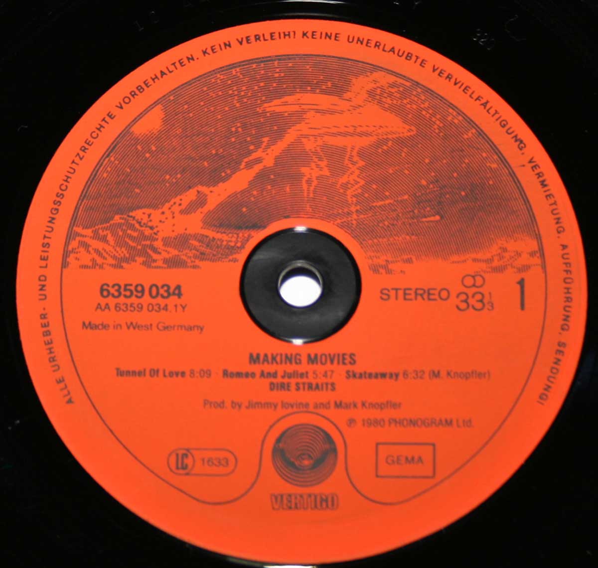 Close-up Photo of the Red/Orange Vertigo Record Label of Making Movies  