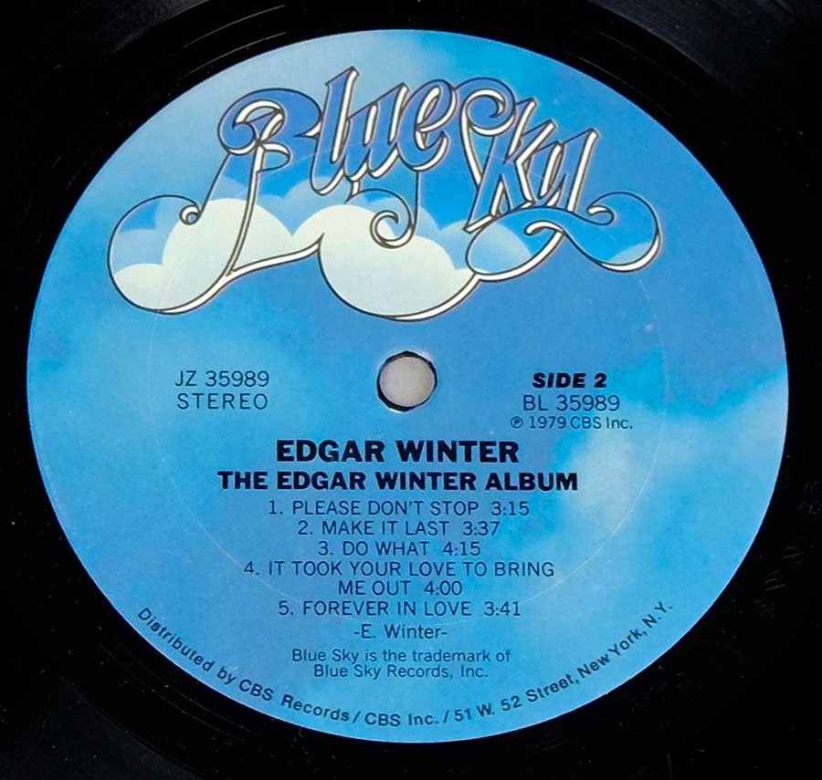Side Two Close up of record's label EDGAR WINTER - Edgar Winter Album 12" LP Vinyl Album
