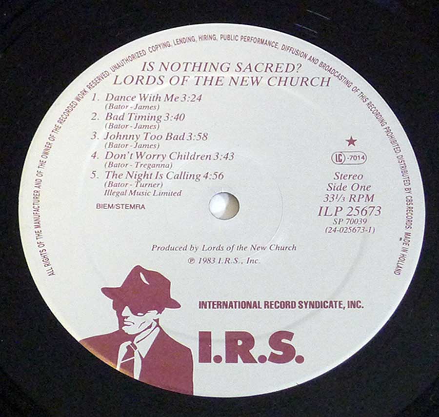 Lords of the New Church Is Nothing Sacred? 12" Vinyl LP Album enlarged record label