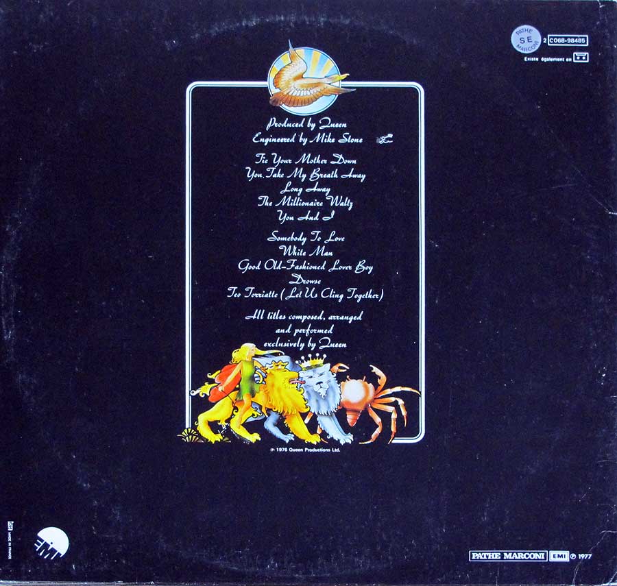 QUEEN - Day At The Races French Release Gatefold 12" LP Vinyl Album back cover