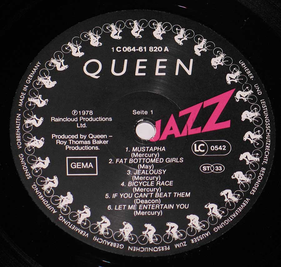 "Jazz" Black Colour EMI Record Label Details: EMI Electrola 1C 064-61 820 ℗ 1978 Raincloud Productions Sound Copyright 