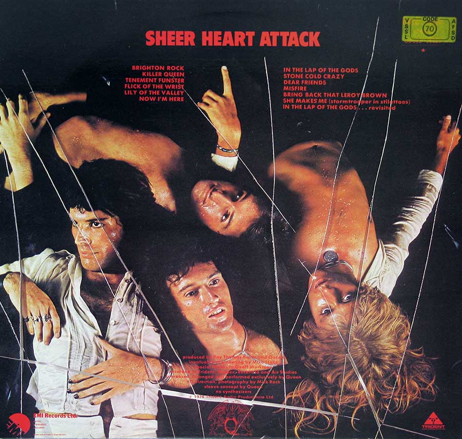 QUEEN - Sheer Heart Attack Gt Britain Pressing 12" Vinyl LP Album
 back cover