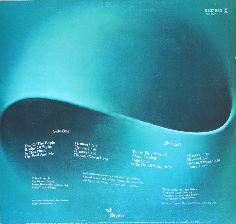 Photo of album back cover ROBIN TROWER - Bridge of Sighs 12" Vinyl LP Album