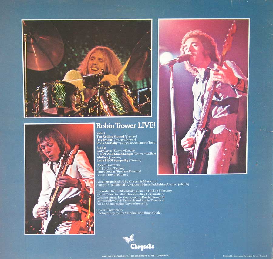 Photo of album back cover ROBIN TROWER - Live! 12" Vinyl LP Album
