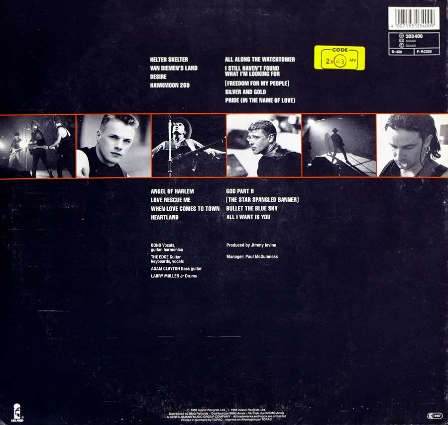 Photo of album back cover U2 - Rattle and Hum 2LP FOC