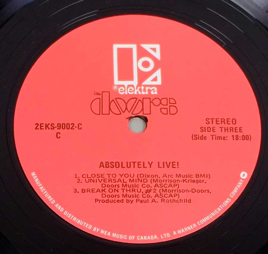 Close up of record's label Absolutely Live 2LP Side Three
