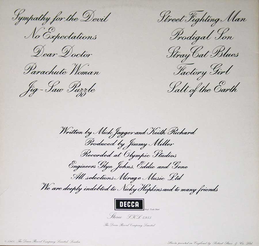 Photo of album back cover ROLLING STONES - Beggars Banquet DECCA FFSS