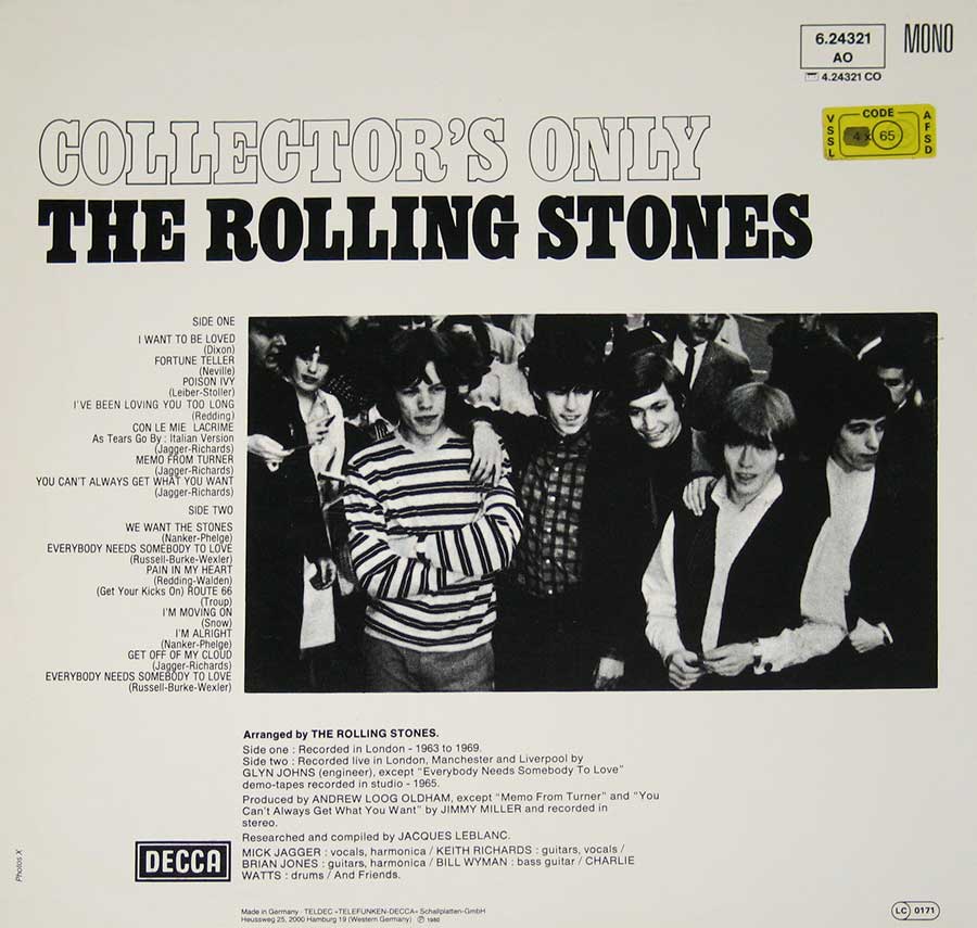 Photo of album back cover ROLLING STONES - Collector's Only
