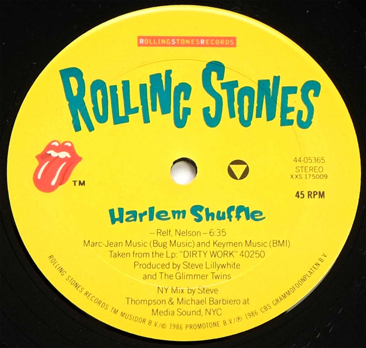 Close-up Photo of "ROLLING STONES HARLEM SHUFFLE" Record Label