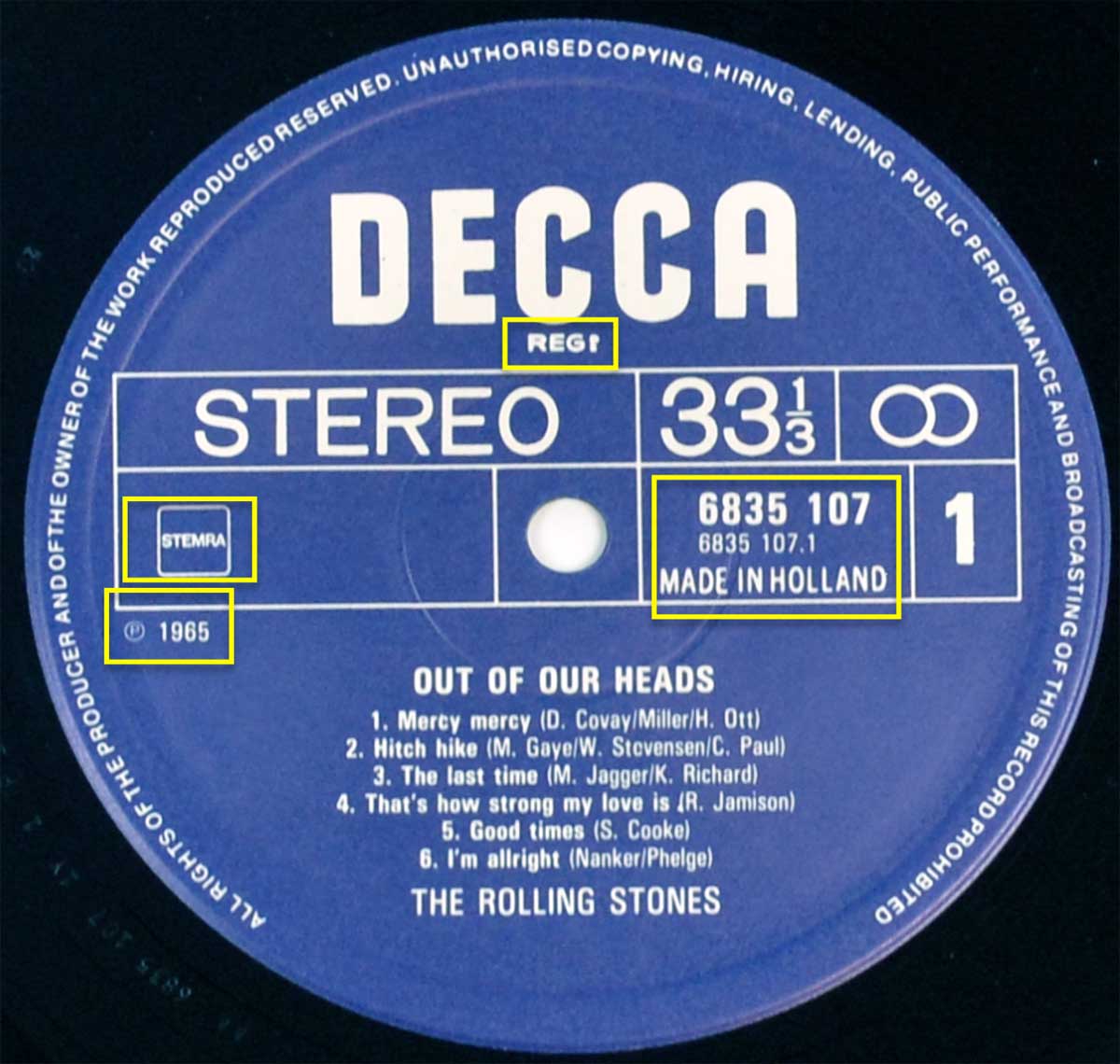 Photo of "THE ROLLING STONES – Out Of Our Heads" Decca Record Label