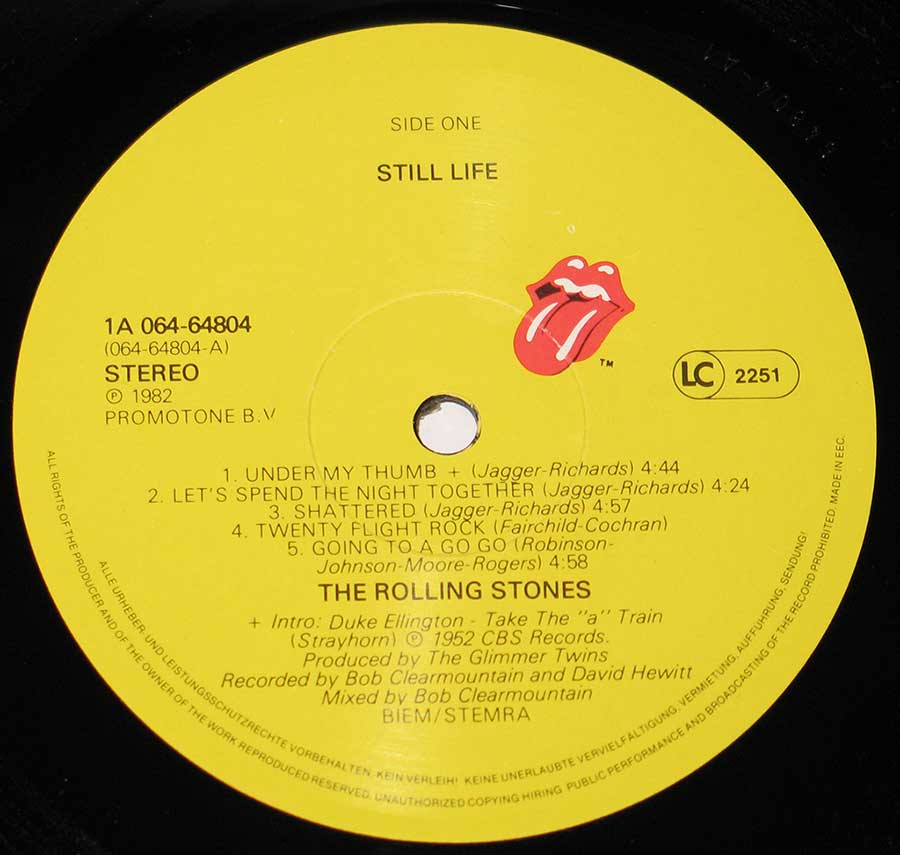 Close up of record's label ROLLING STONES - Still Life American Concert Side One