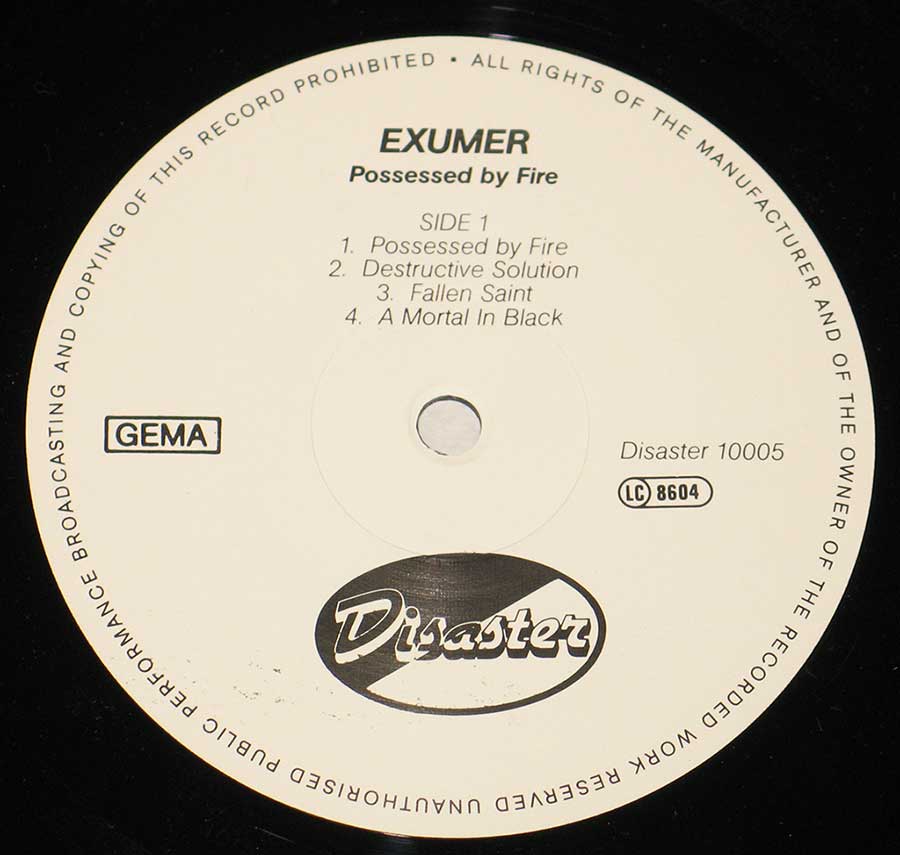 Close up of Side One EXUMER - Possessed By Fire 