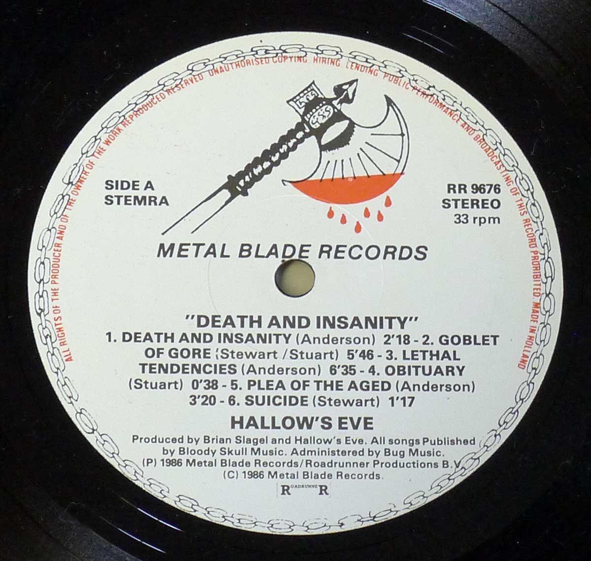 Enlarged High Resolution Photo of the Record's label Hallow's Eve - Death & Insanity https://vinyl-records.nl