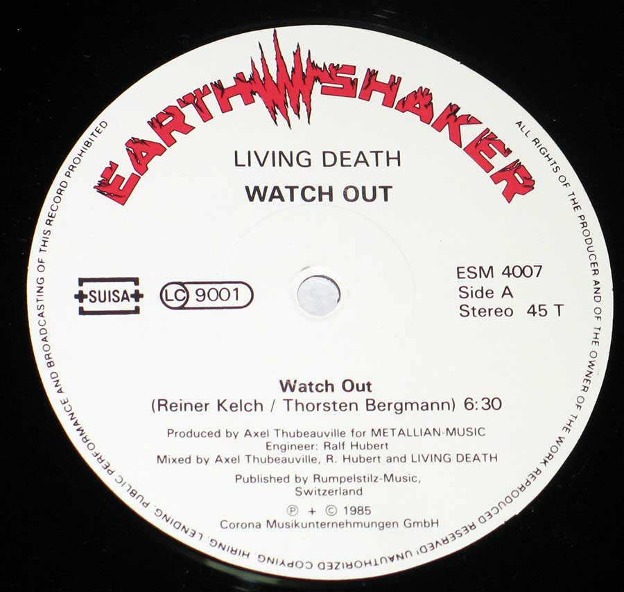 Close-up Photo of "Watch Out" Record Label 