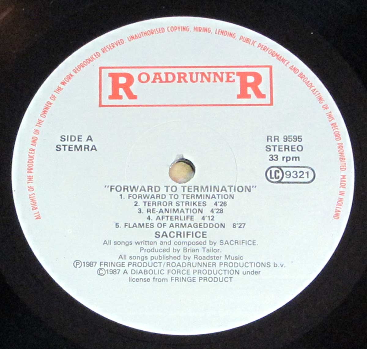 High Resolution Photo of the enlarged label Sacrifice Forward to Termination https://vinyl-records.nl