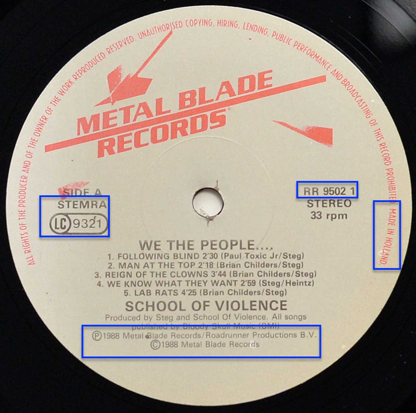 Photo of record label of SCHOOL OF VIOLENCE – We The People...? 