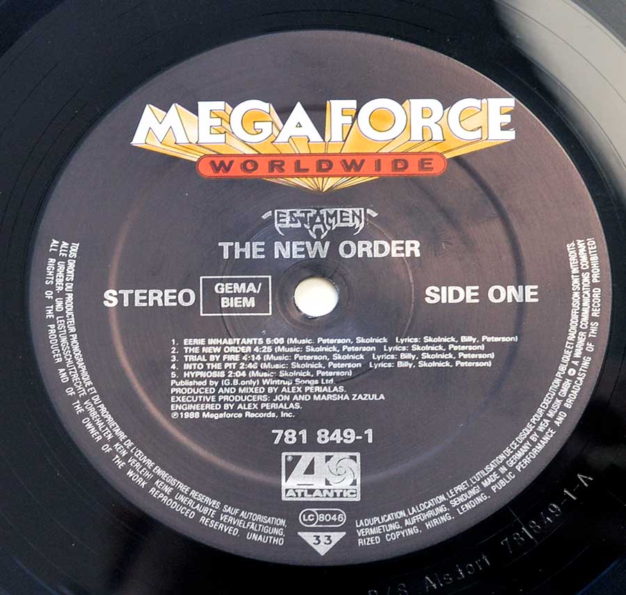 "The New Order" Record Label Details: Blacok Colour Megaforce Worldwide 781 849-1 