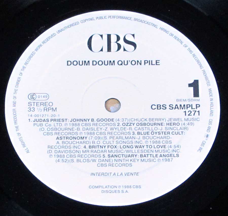 "LA DOUM DOUM - Qu'un Pile" White Colour CBS Record Label Details: CBS SAMPLP 1271 