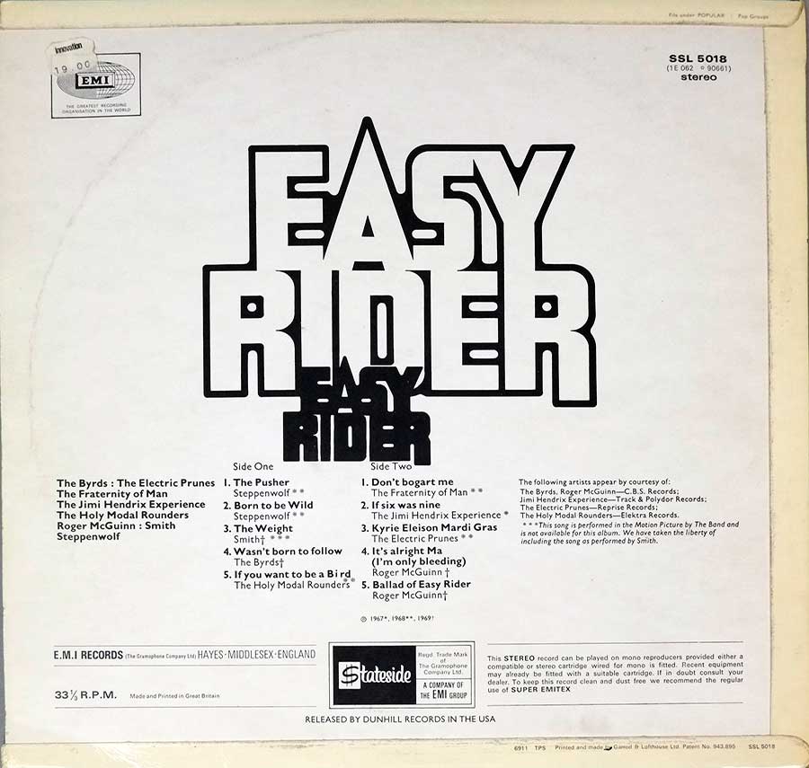 Photo of album back cover VARIOUS ARTISTS - Easy Ride ( OST )