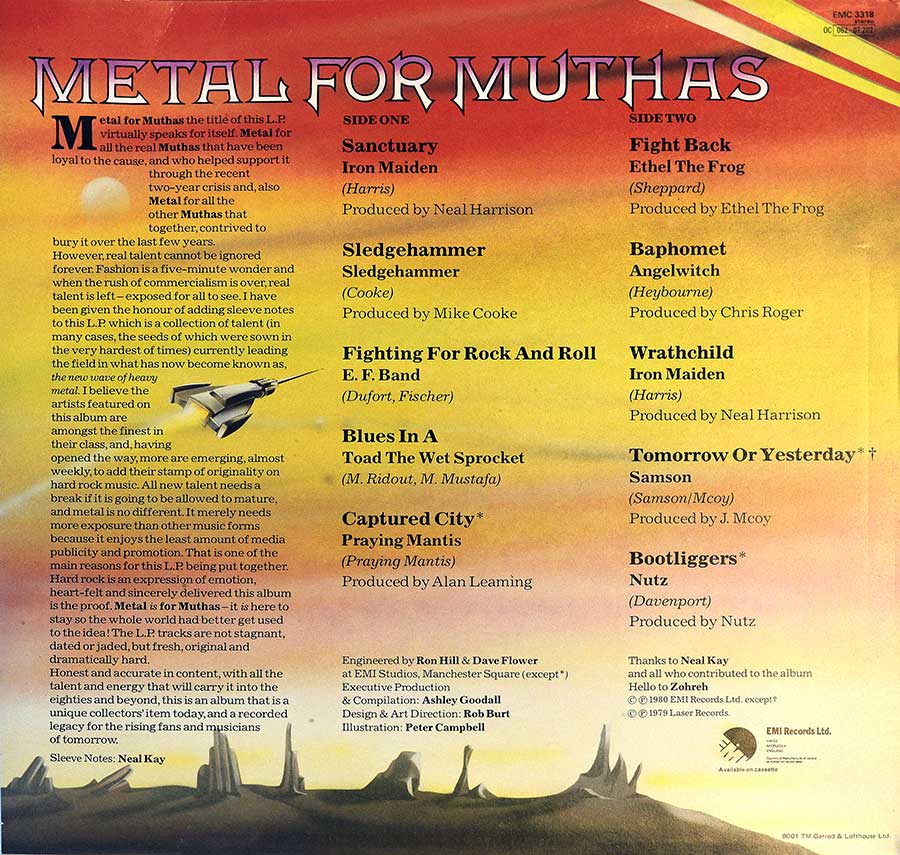 Photo of album back cover VARIOUS ARTISTS - Metal for Muthas Iron Maiden NWOBHM 12" LP ALBUM VINYL