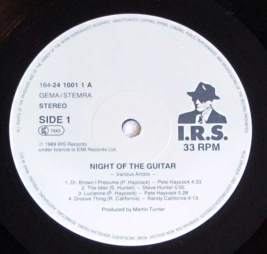 Close up of record's label NIGHT OF THE GUITAR 2LP Side One
