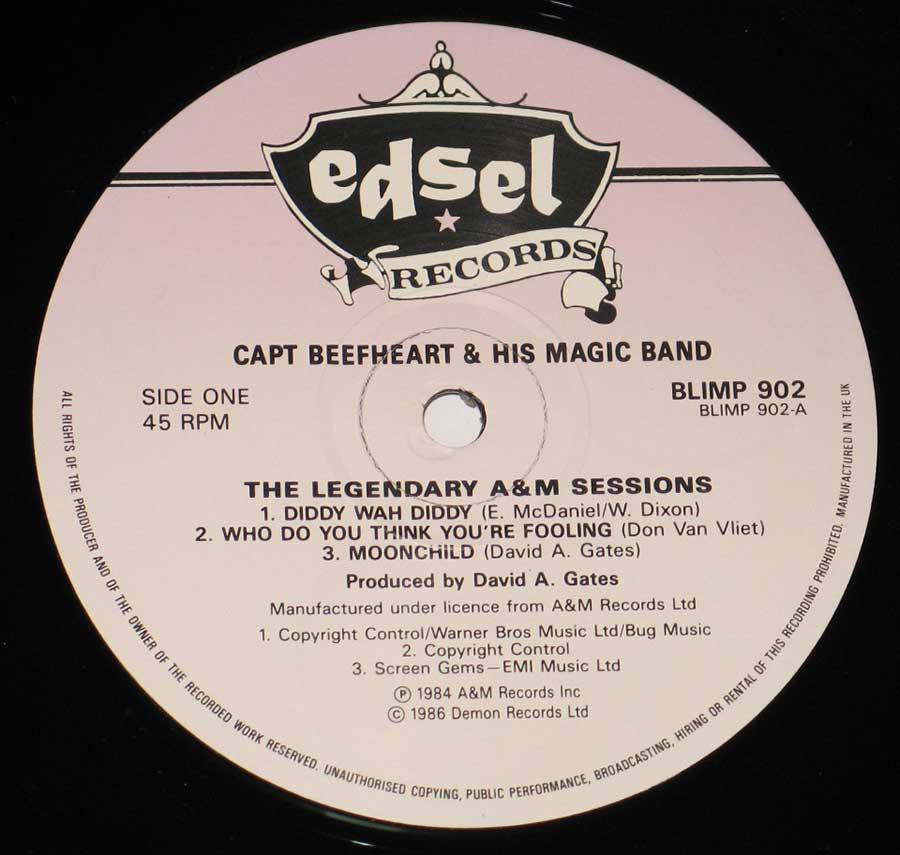 Close up of Side One record's label Captain Beefheart & His Magic Band The Legendary A&M Sessions