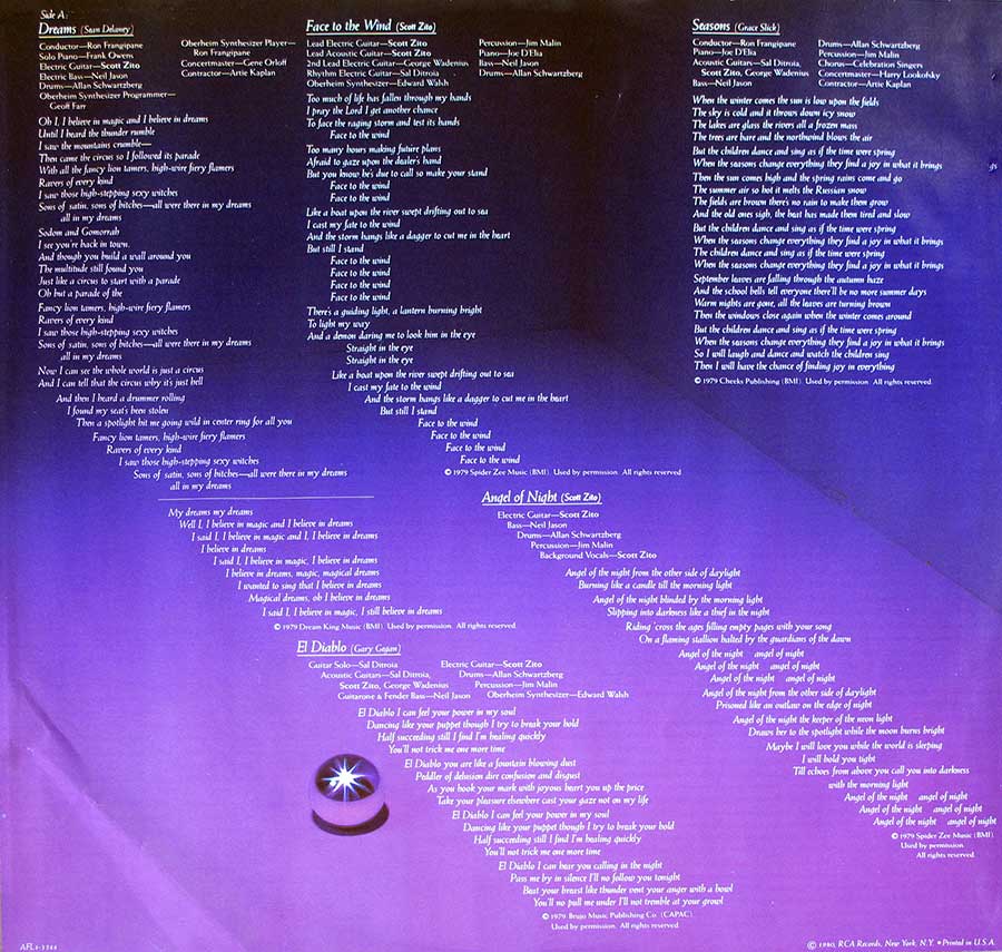 GRACE SLICK - Dreams ex-Jefferson Airplane Lyrics Sleeve Original USA 12" Lp Vinyl Album custom inner sleeve