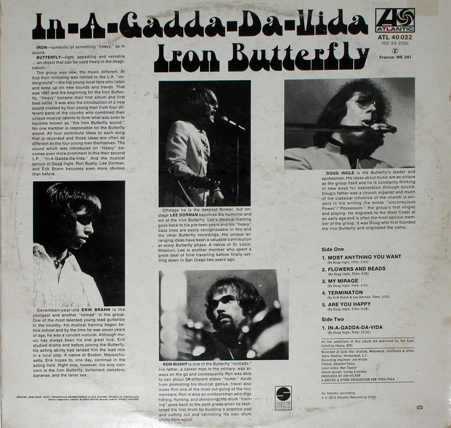 Back Cover  Photo of "IRON BUTTERFLY - In-a-Gadda-Da-Vida Jugoton / Yugoslavia" Album 