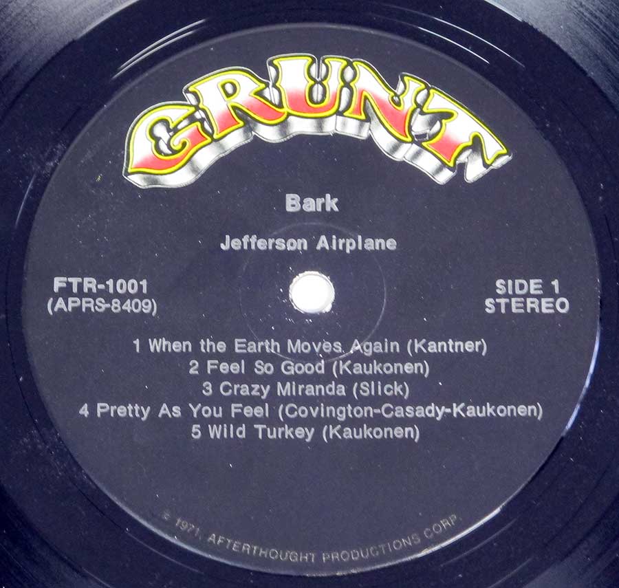 JEFFERSON AIRPLANE - Bark Lyrics Insert 12" LP Vinyl Album enlarged record label