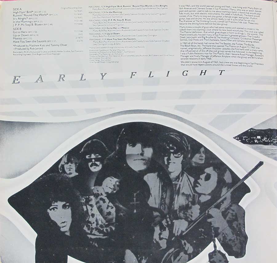 JEFFERSON AIRPLANE - Early Flight Gatefold  Cover 12" LP Vinyl Album inner gatefold cover