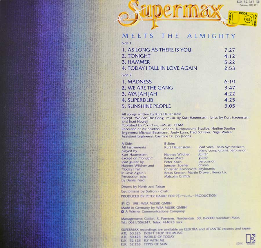 SUPERMAX - Meets Almighty 12" Vinyl LP Album back cover