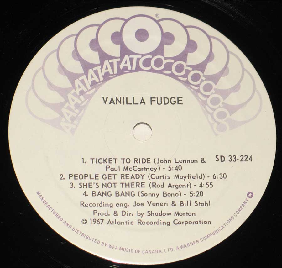 Close up of Side One record's label VANILLA FUDGE - S/T Self-Titled 12" VINYL LP ALBUM