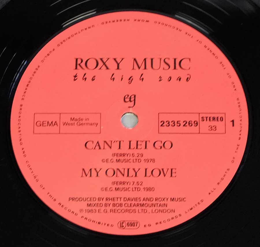 ROXY MUSIQUE - High Road 12" Vinyl EP enlarged record label